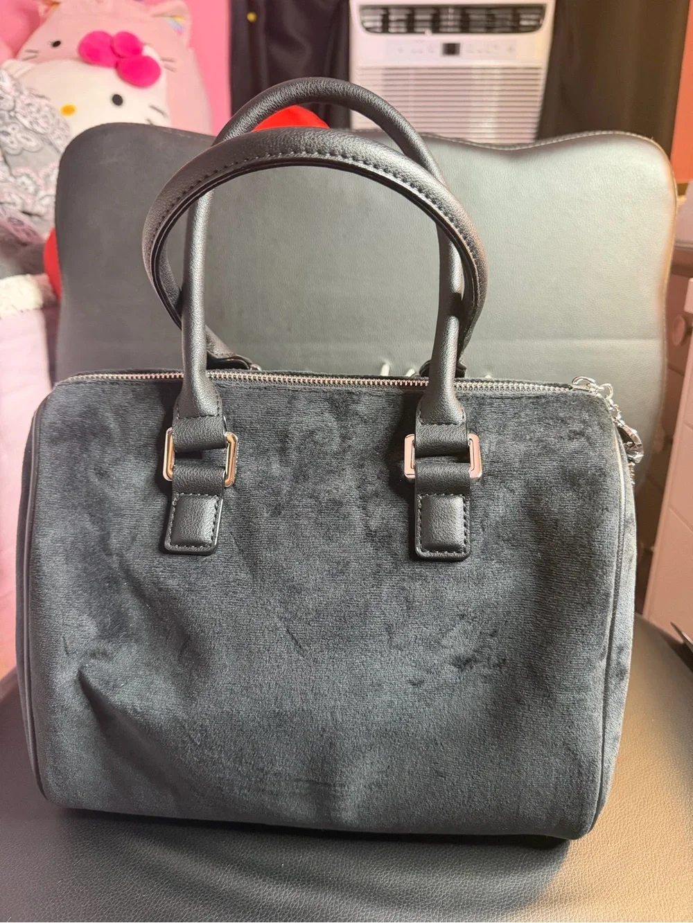 Juicy Couture Black Suede-Look Satchel with Crystal 'Juicy' Logo FINAL PRICE
